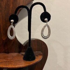 Mexican Solid Stamped Oval Shape Sterling Silver Drop Earrings 2" Drop